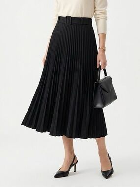 Zara Classic Pleated Midi Skirt with Belt - Size Small